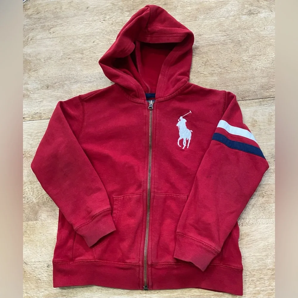 Polo by Ralph Lauren Boy’s Size 7‎ Red Full Zip Big Pony Hoodie Jacket